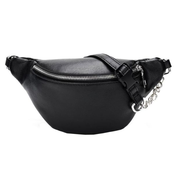 casual chain lychee leather fanny pack waist bag casual waterproof antitheft women walking shopping band belt multi-function bag